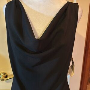 Easy to wear straight cocktail dress w/ fringe slant on bottom cowl neck NEW